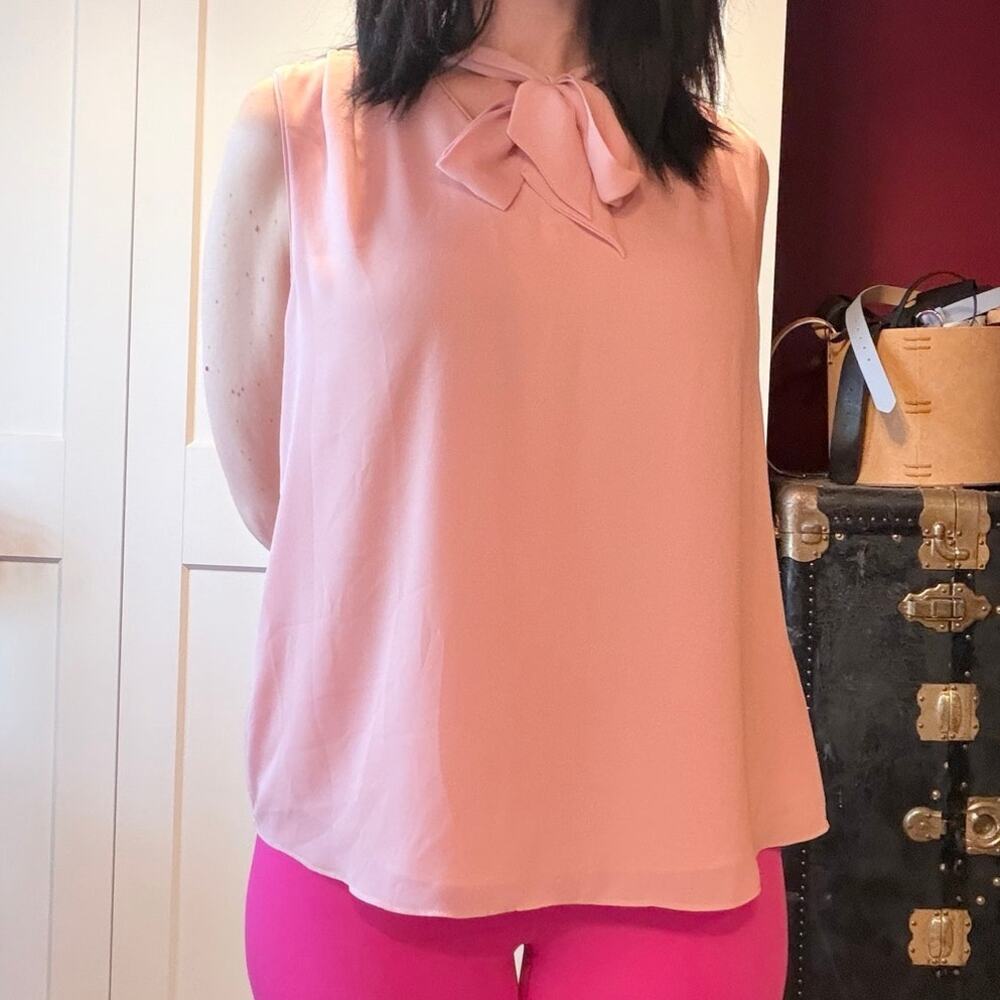 light pink blouse work top with silver beading neckline and tie